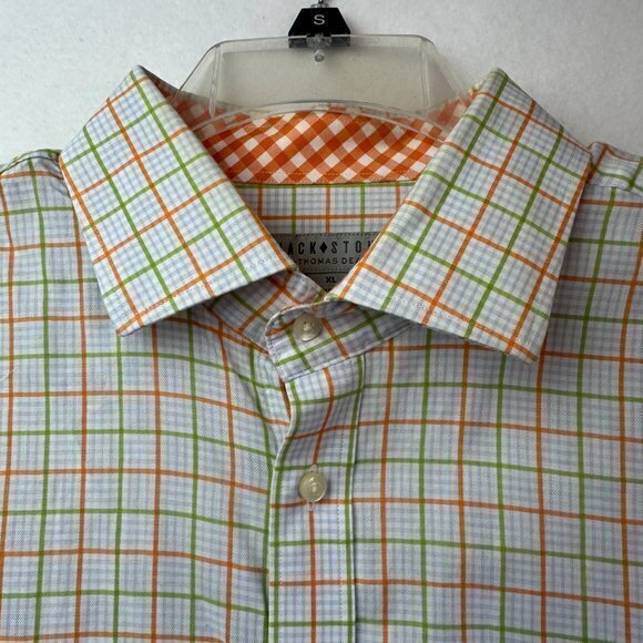 JACK STONE BY THOMAS DEAN button up shirt men XL orange green plaid flip cuff - Picture 4 of 6